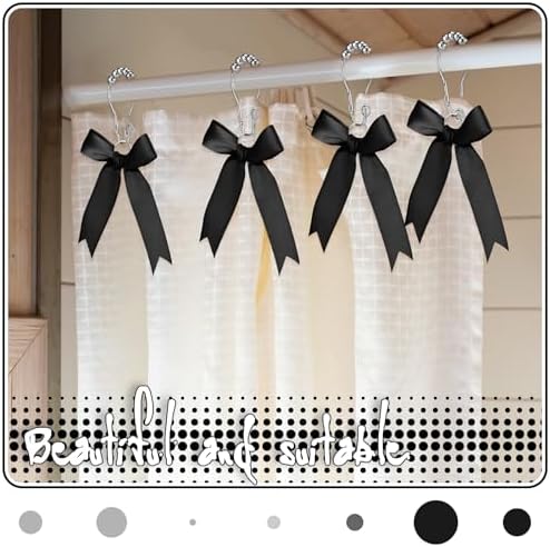 12-Piece Set Black Bow Shower curtain Hooks for Modern Bathroom Design