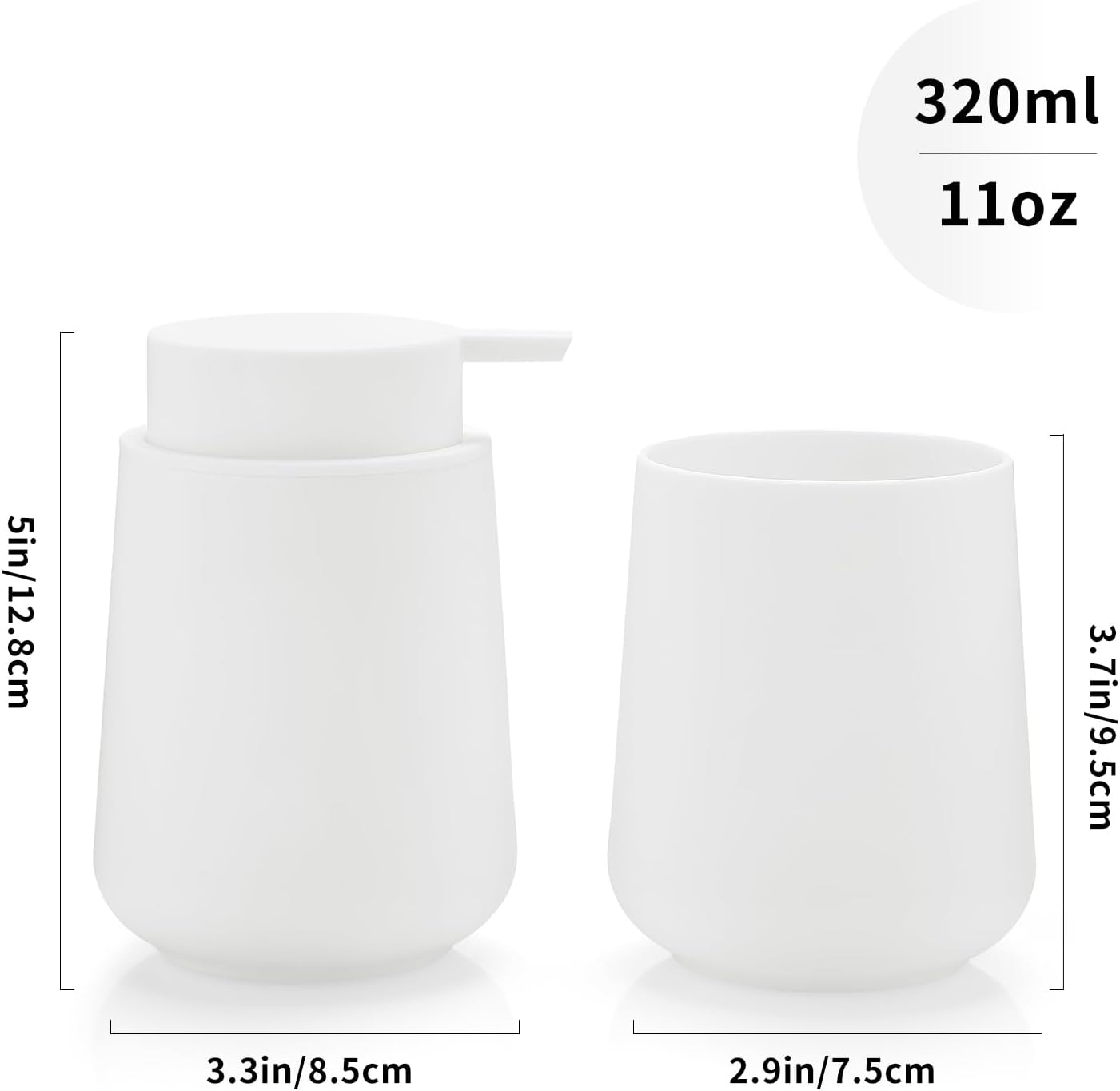 Matte White 2-Piece Bathroom Accessories Set Plastic Soap Dispenser Toothbrush Holder