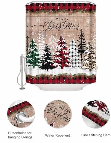 Stylish Mesh Shower Organizer with 10 Pockets Waterproof Leopard Christmas Tree Bath Curtain