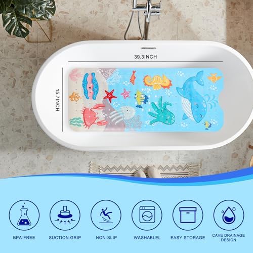 Kids Bath Mat Non Slip with Suction Cups and Drain Holes