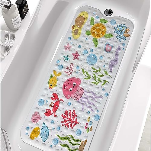KINUUIS Cartoon Bathtub Mat for Kids 40x16 Inch Non Slip