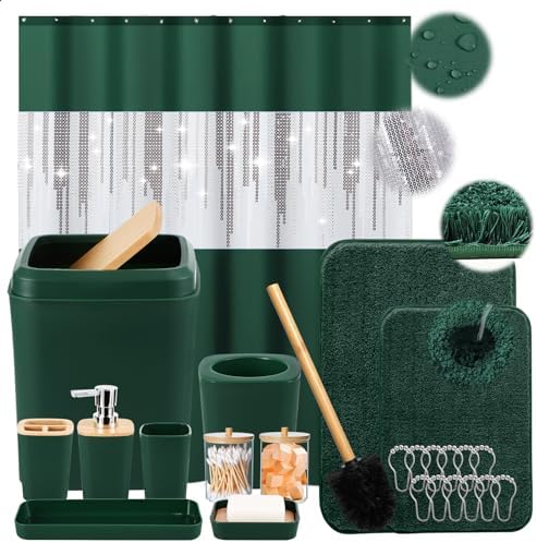 XLHOMO Dark Green Bathroom Accessory Set