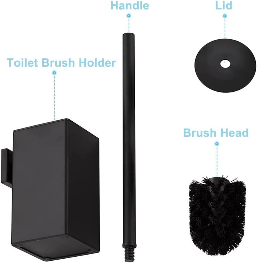 Stainless Steel Toilet Brush and Holder Set with Lid Modern Black Design