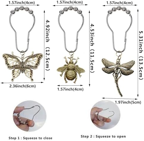 12Pcs Dragonfly Butterfly Bee Shower Curtain Hooks