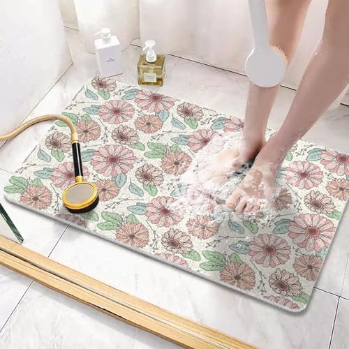 COKHDHSquare Non-Slip Flower Shower Mat 48x24