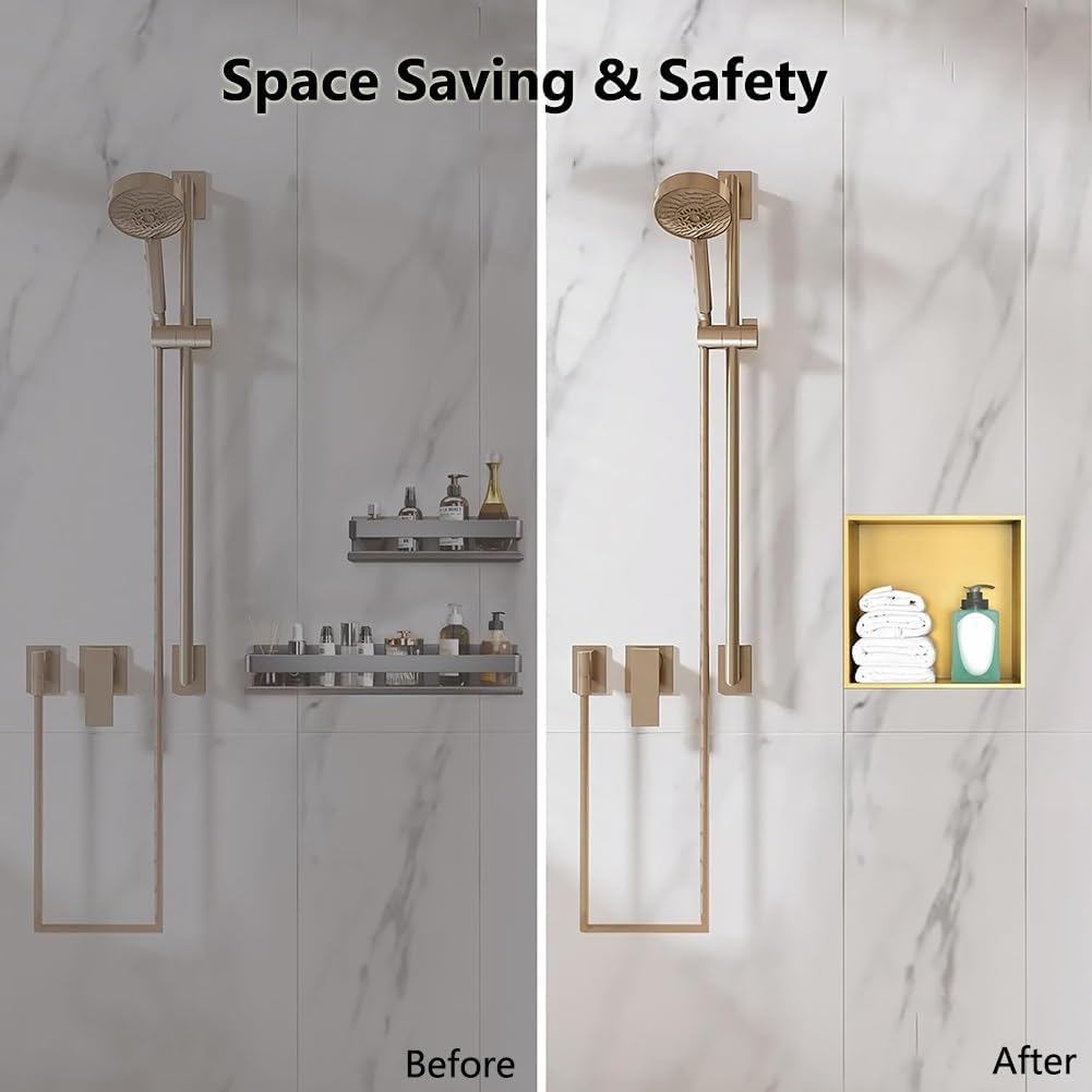 Gold-Trimmed Stainless Steel Shower Organizer