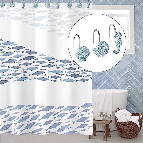 Sunlit 12-Piece Blue Resin Decorative Shower Curtain Hooks