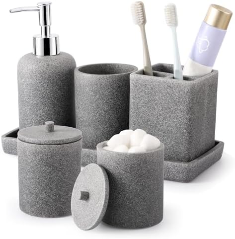 Gray Resin 6 Piece Bathroom Set