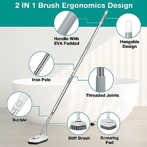 2 in 1 Tub and Tile Scrubber with 50 Long Handle