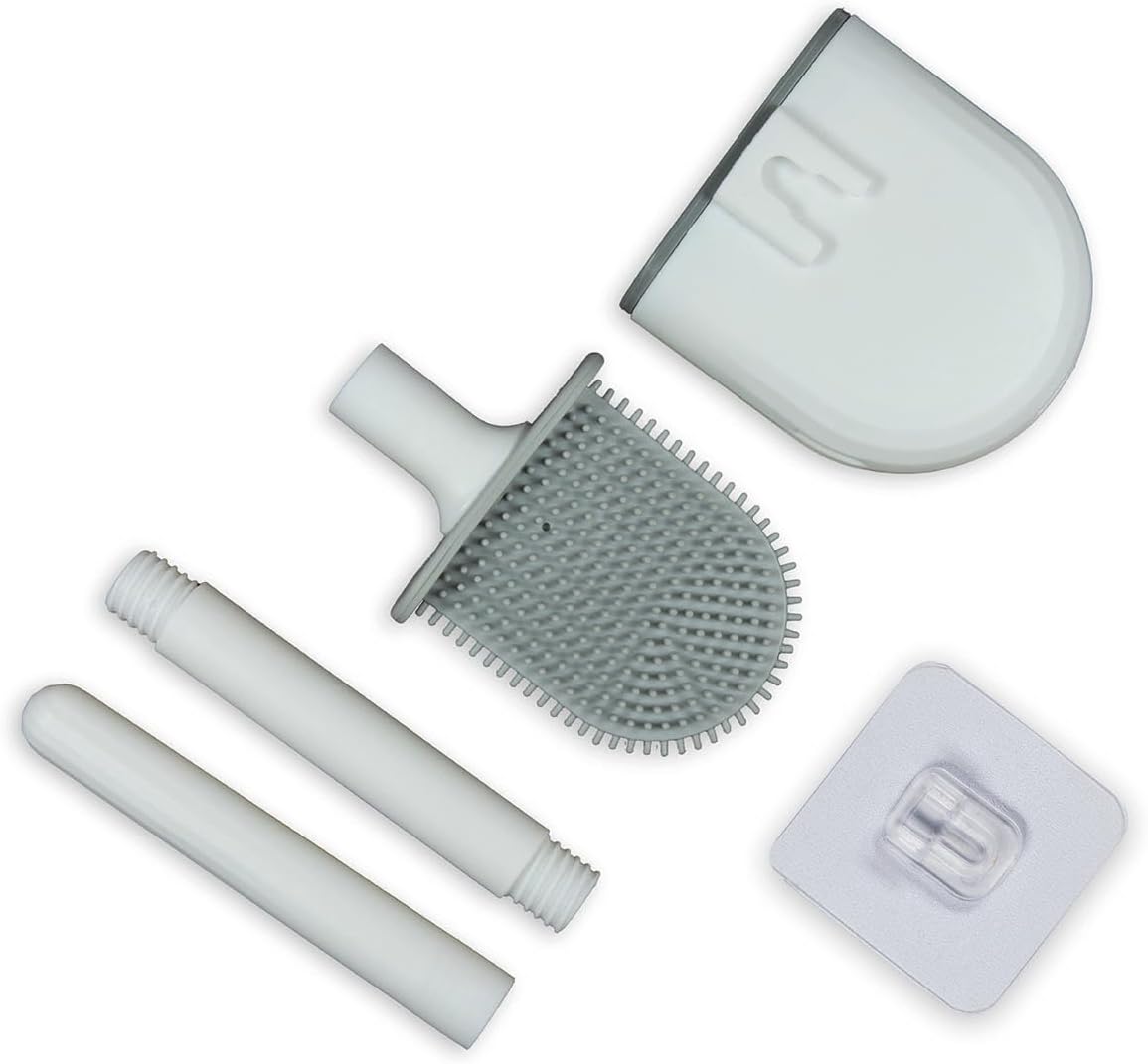 Detachable Hanging Toilet Brush with Adhesive Hook - Compact for Home Travel Use