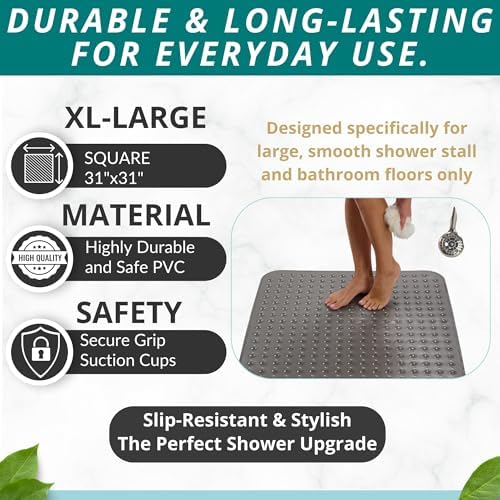 ENKOSI Extra Large Square Non Slip Shower Mat 31x31 Inch