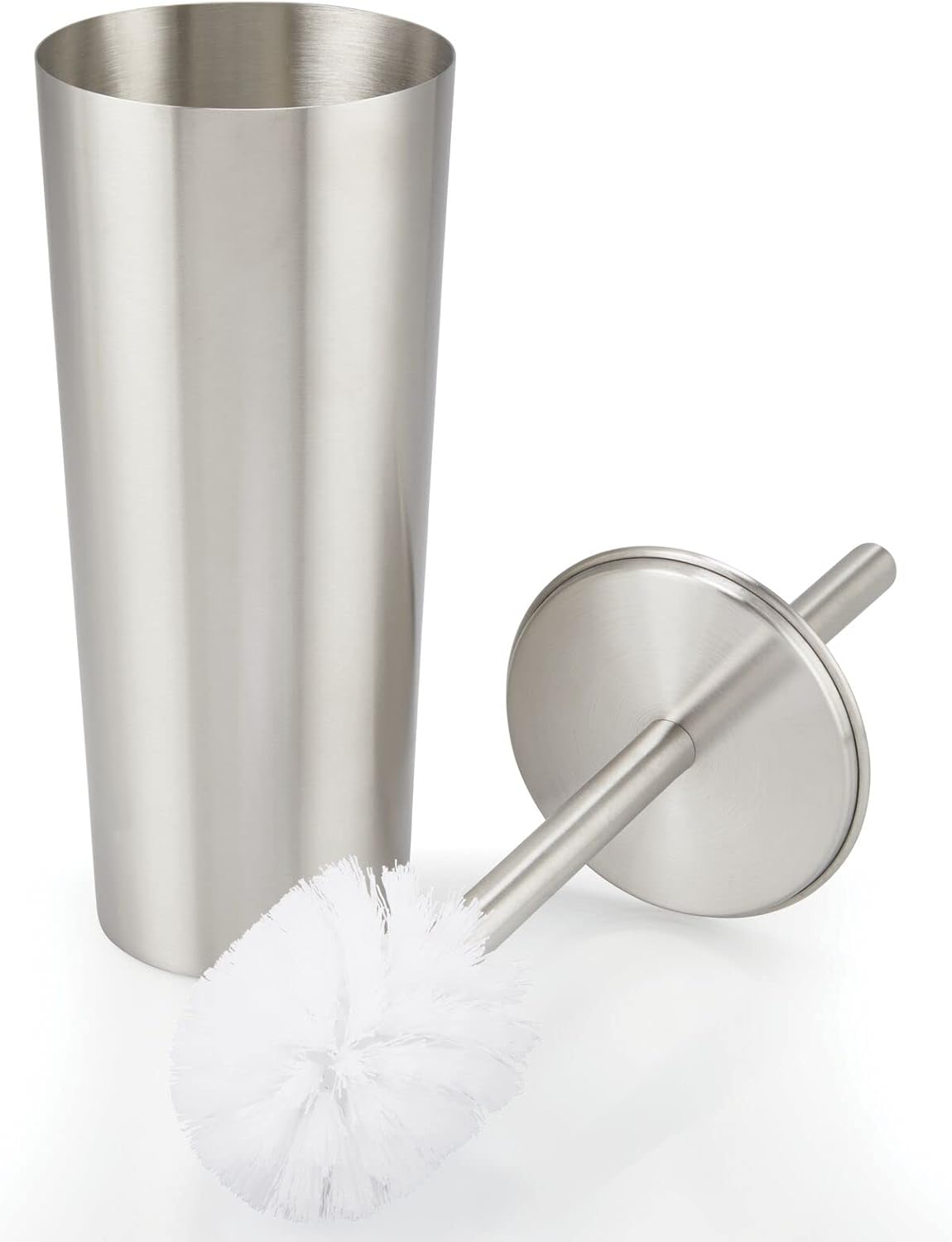 mDesign Metal Toilet Brush with Holder and Step Trash Can Set