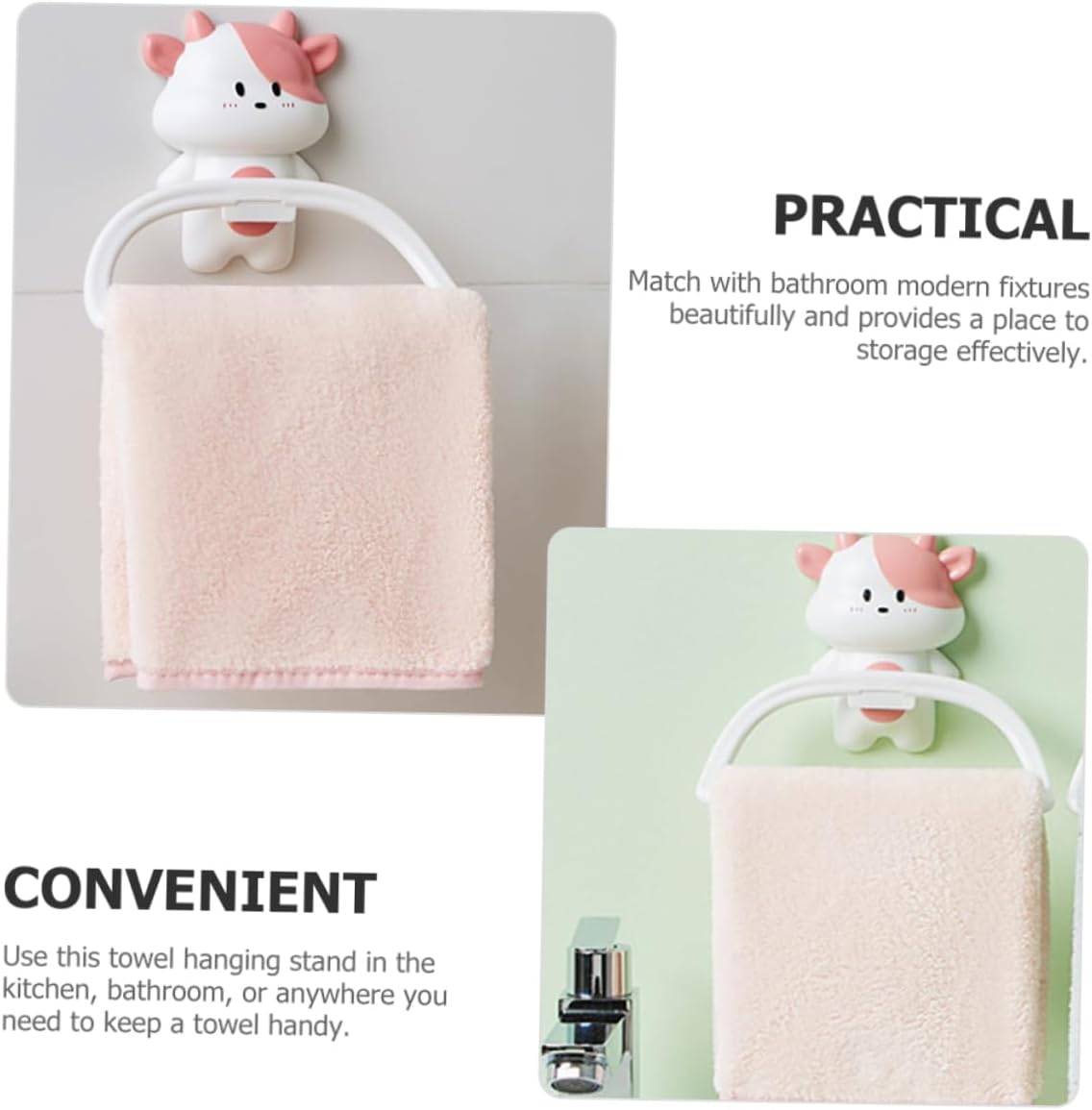 Cartoon Cow Wall Mounted Towel Rack No Drill Suction Cup Holder