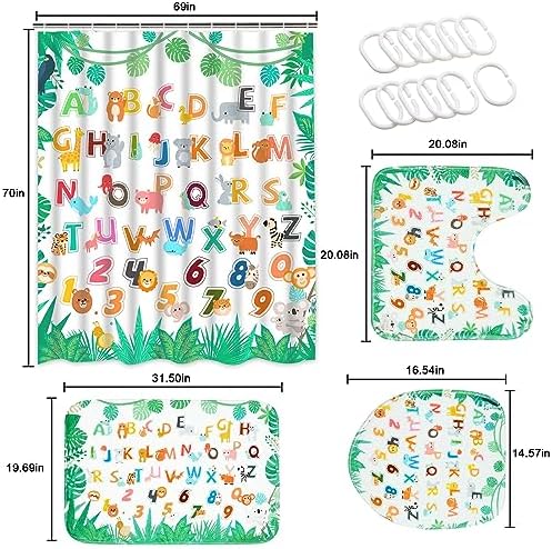 Ikfashoni 4Pcs Kids Animal Shower Curtain Set