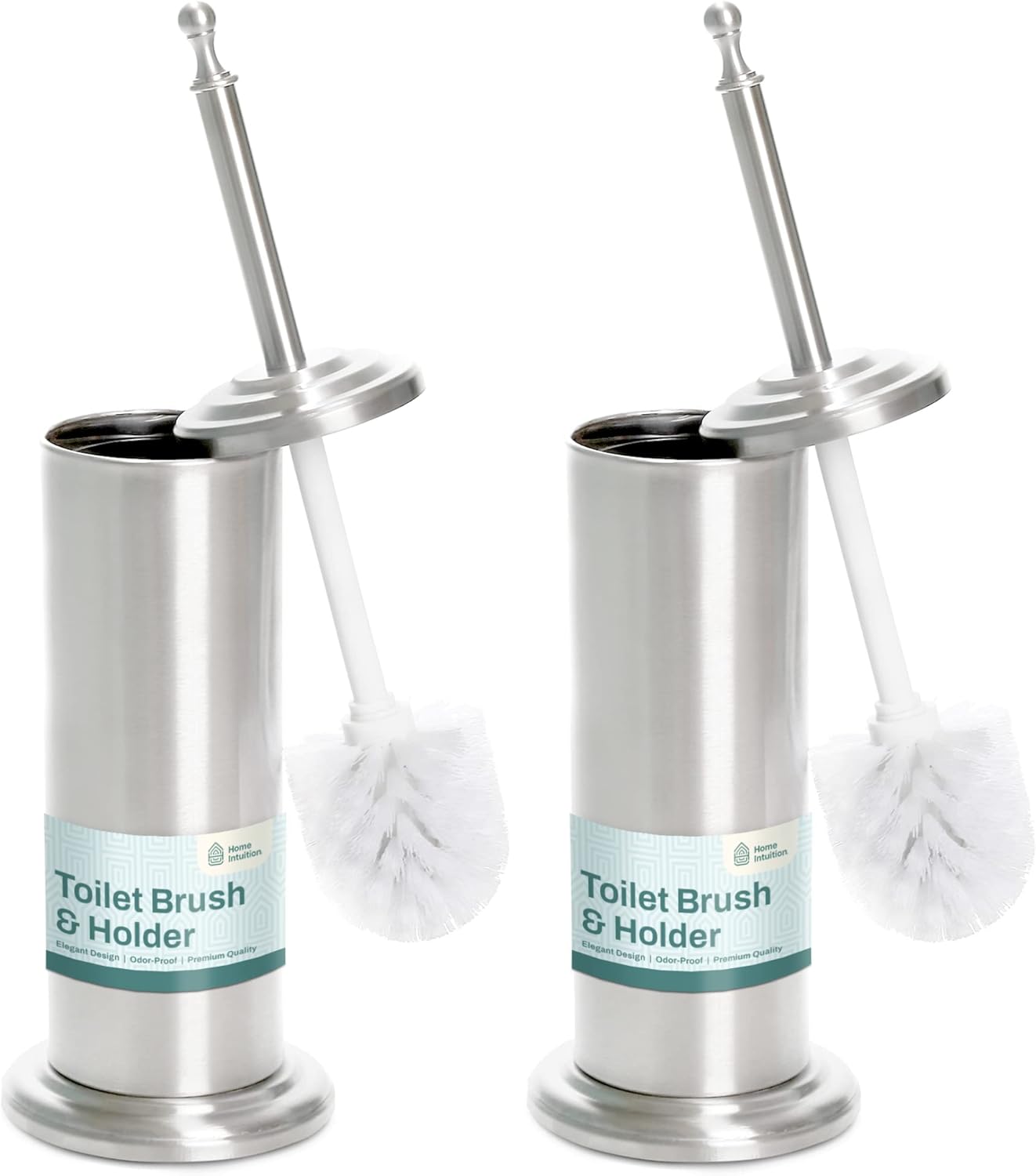 2 Pack Stainless Steel Toilet Brush and Holder Set