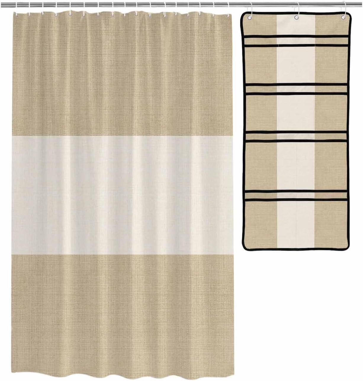 ZFUNCING Shower Curtain with Mesh Organizer and Hooks