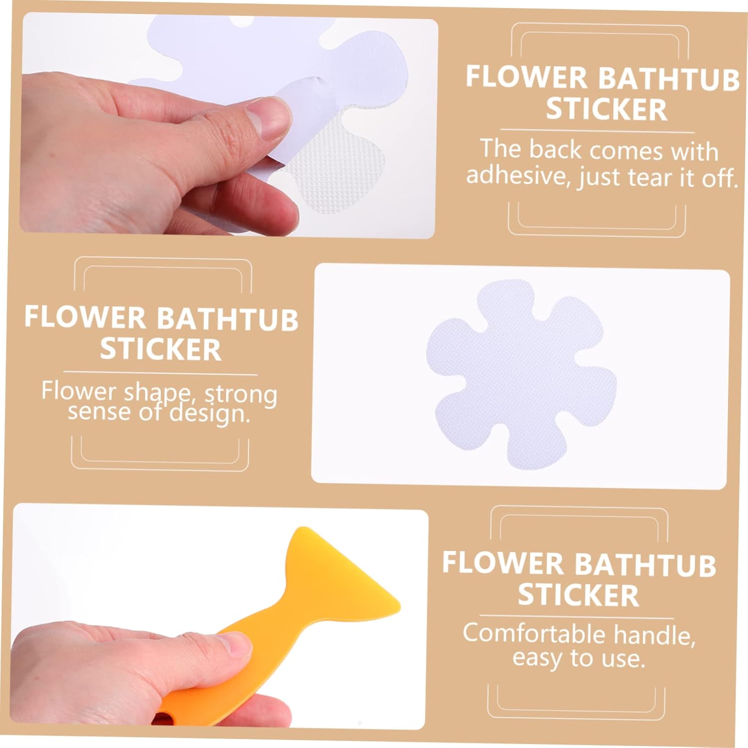 HOOTNEE Bathtub Mat Flower Design Non-Slip Peva Sticker