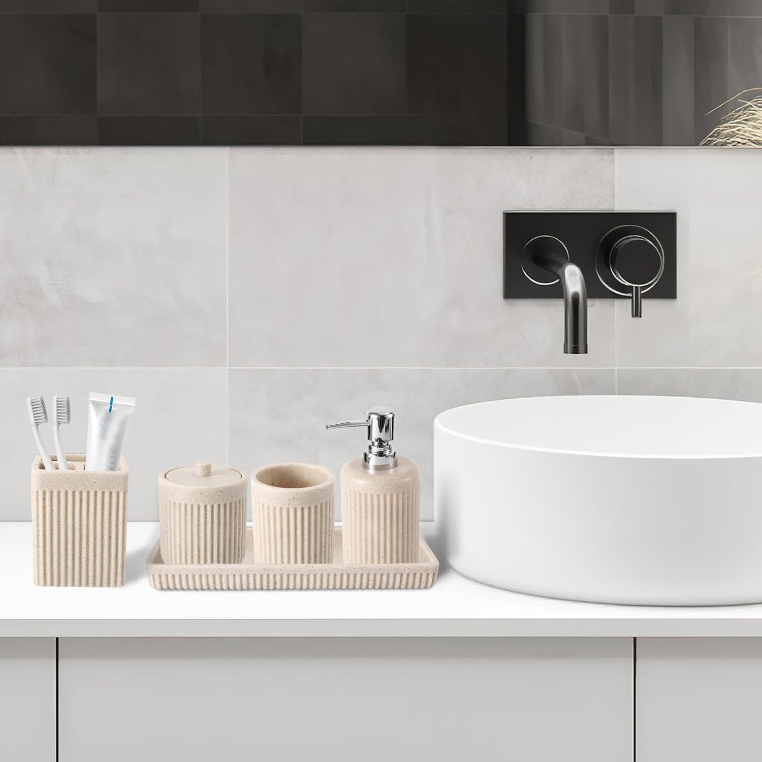 Resin Beige Bathroom Accessories Set 5 Pcs
