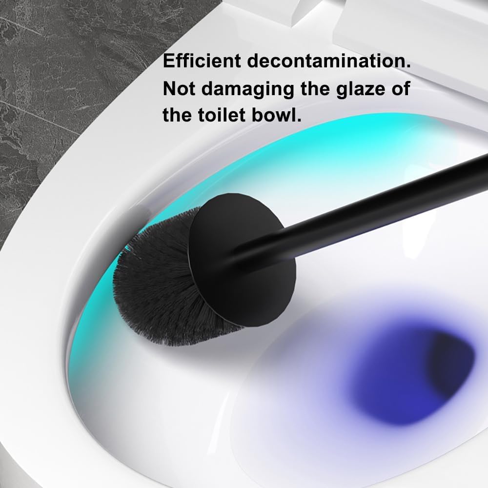 Stainless Steel Toilet Brush and Holder Set with Lid Modern Black Design