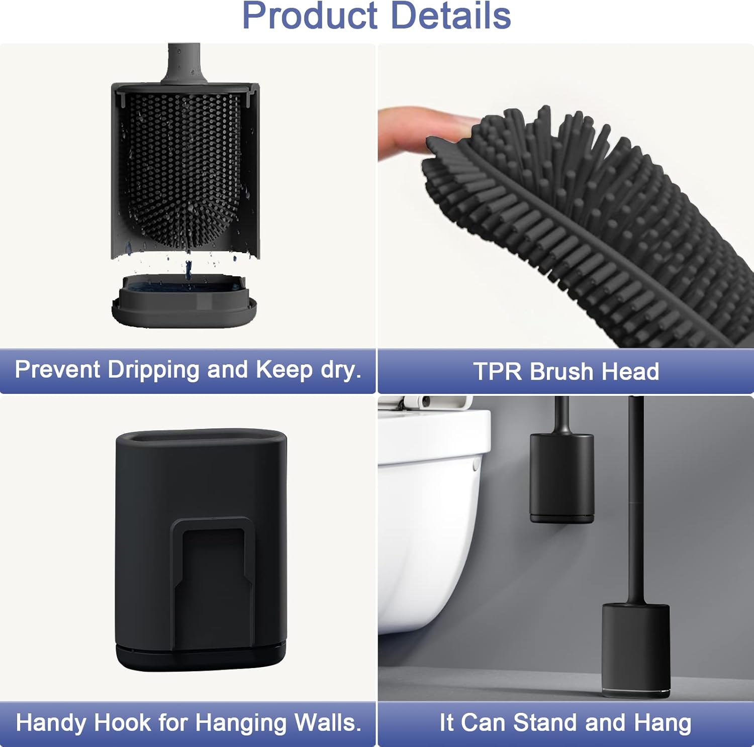 Micacorn Toilet Brush Set - TPR Bristles Wall Mounted Space-saving