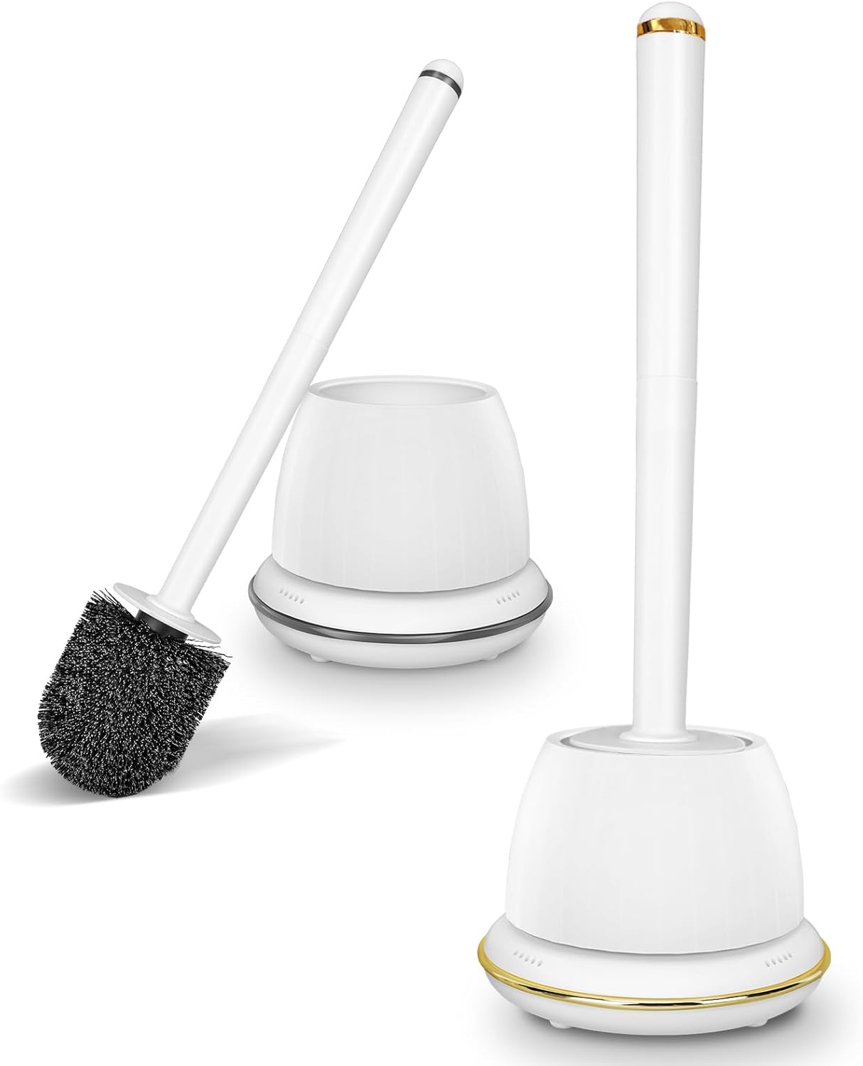 Gold Toilet Brush Set and Gray Holder Ventilated Drip-Proof Bathroom Accessory