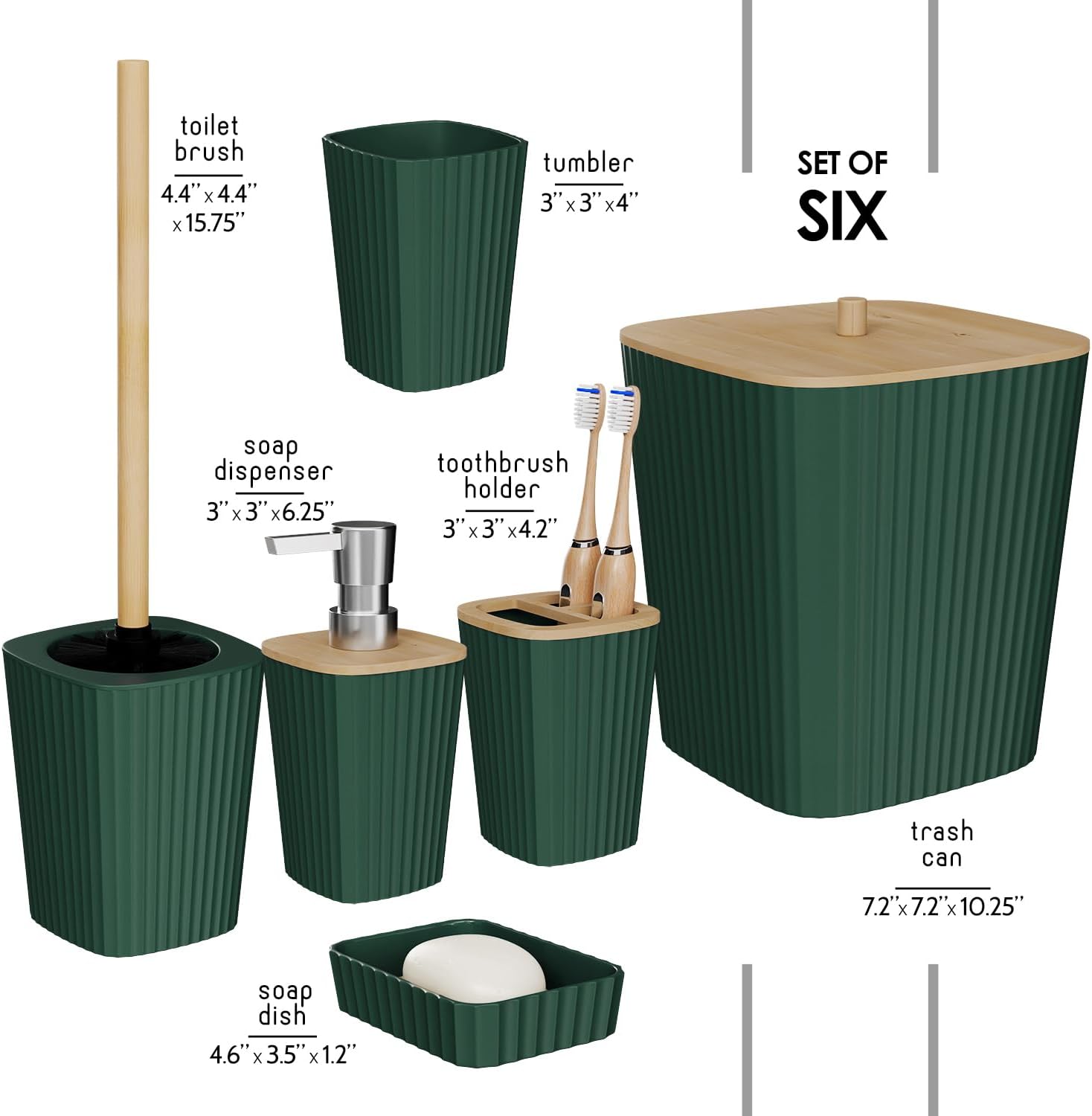 Clara Clark 6-Piece Hunter Green Bathroom Set - spa-like bath Accessories