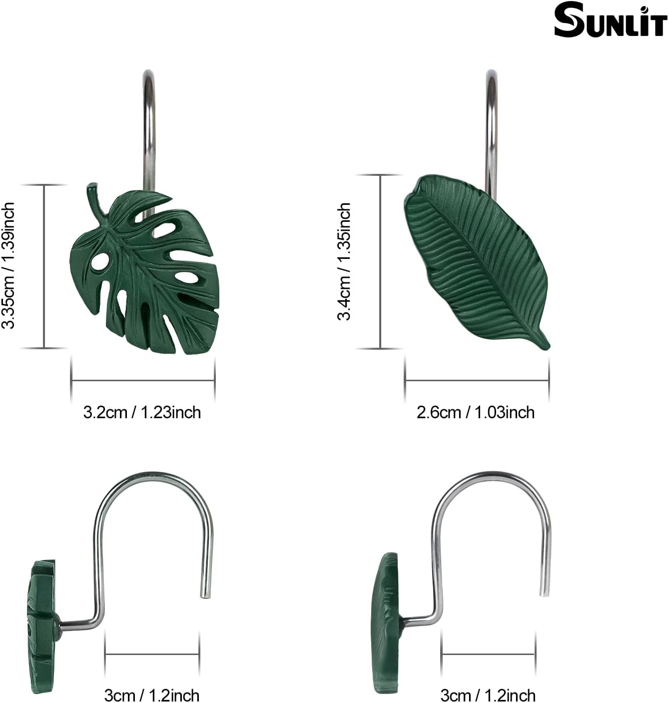 Sunlit Tropical Leaf Decorative Shower Curtain Hangers