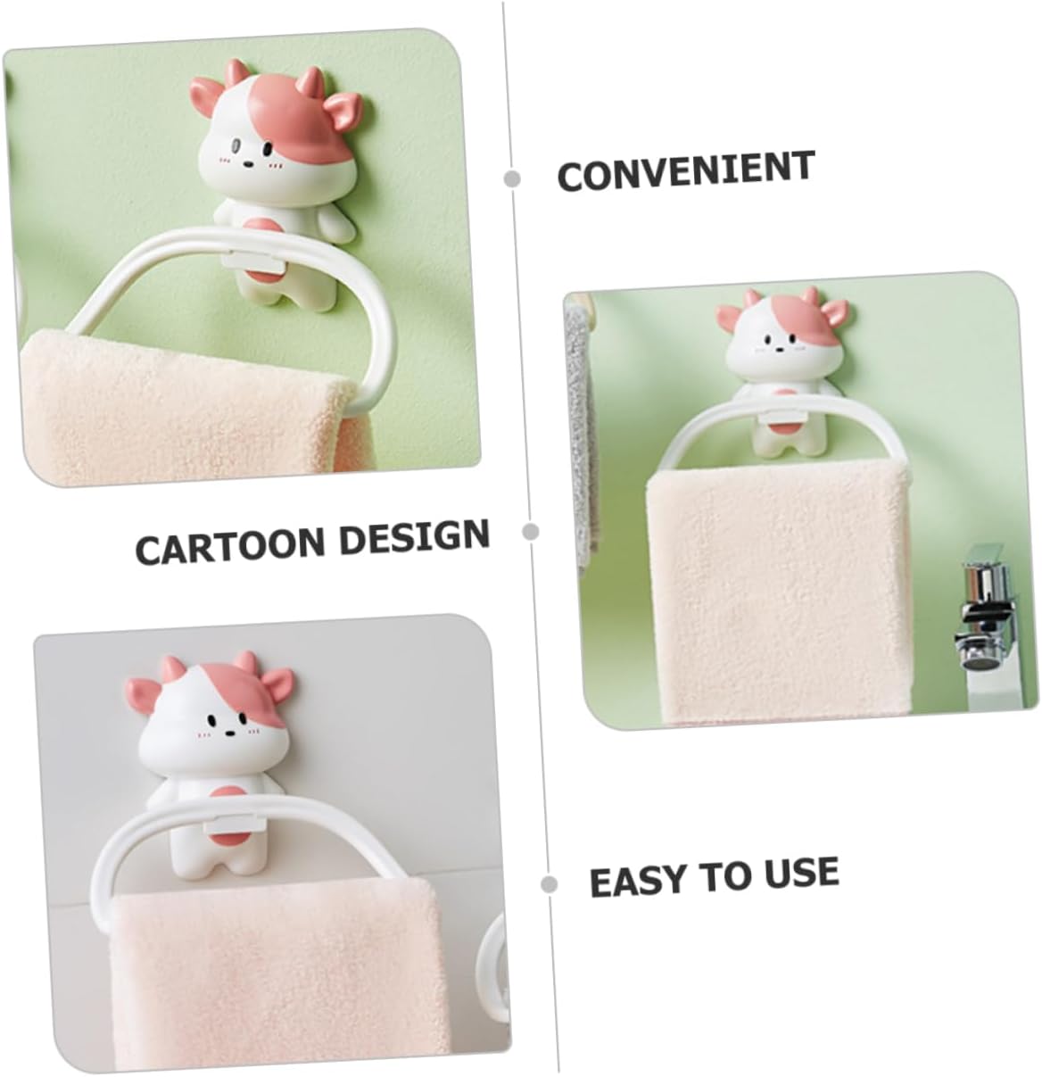 Cartoon Cow Wall Mounted Towel Rack No Drill Suction Cup Holder