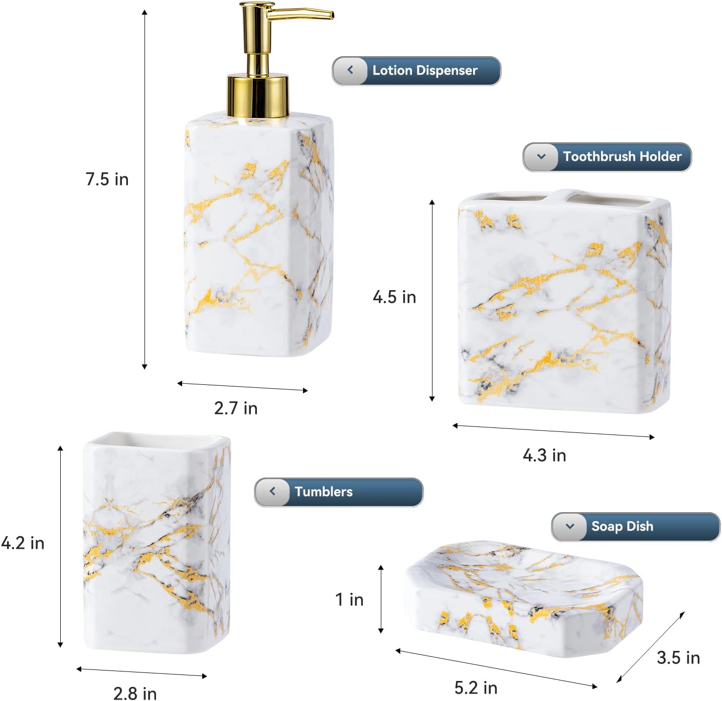 Elegant 4-Piece Bathtub Set with White Marble