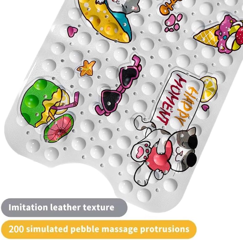 FLMHT Cartoon Bathtub Mat with Suction Cups and Drain Holes