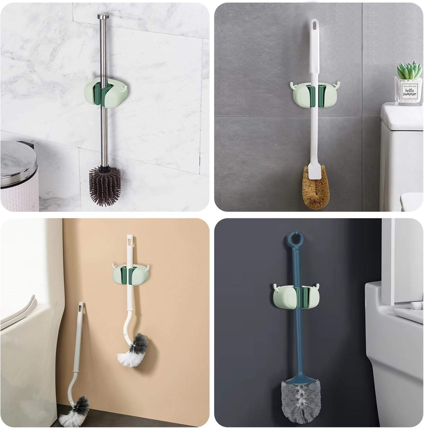 Toilet Brush Holder 2Pcs - Green Wall Mount Clorox Compatible