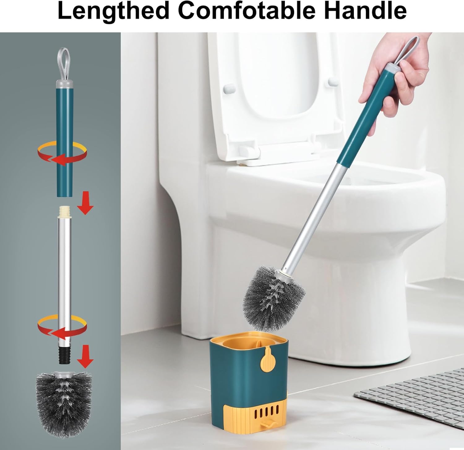 Flexible Toilet Brush with Wall Mount Holder 2 Pack Blue White