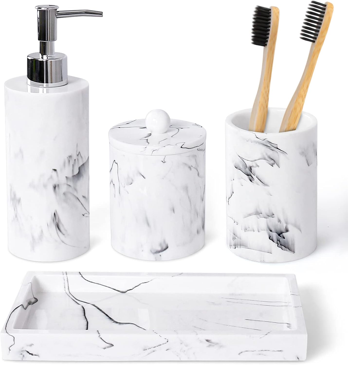 Haturi 4-Piece Marble-Mimicked Bathroom Accessory Set