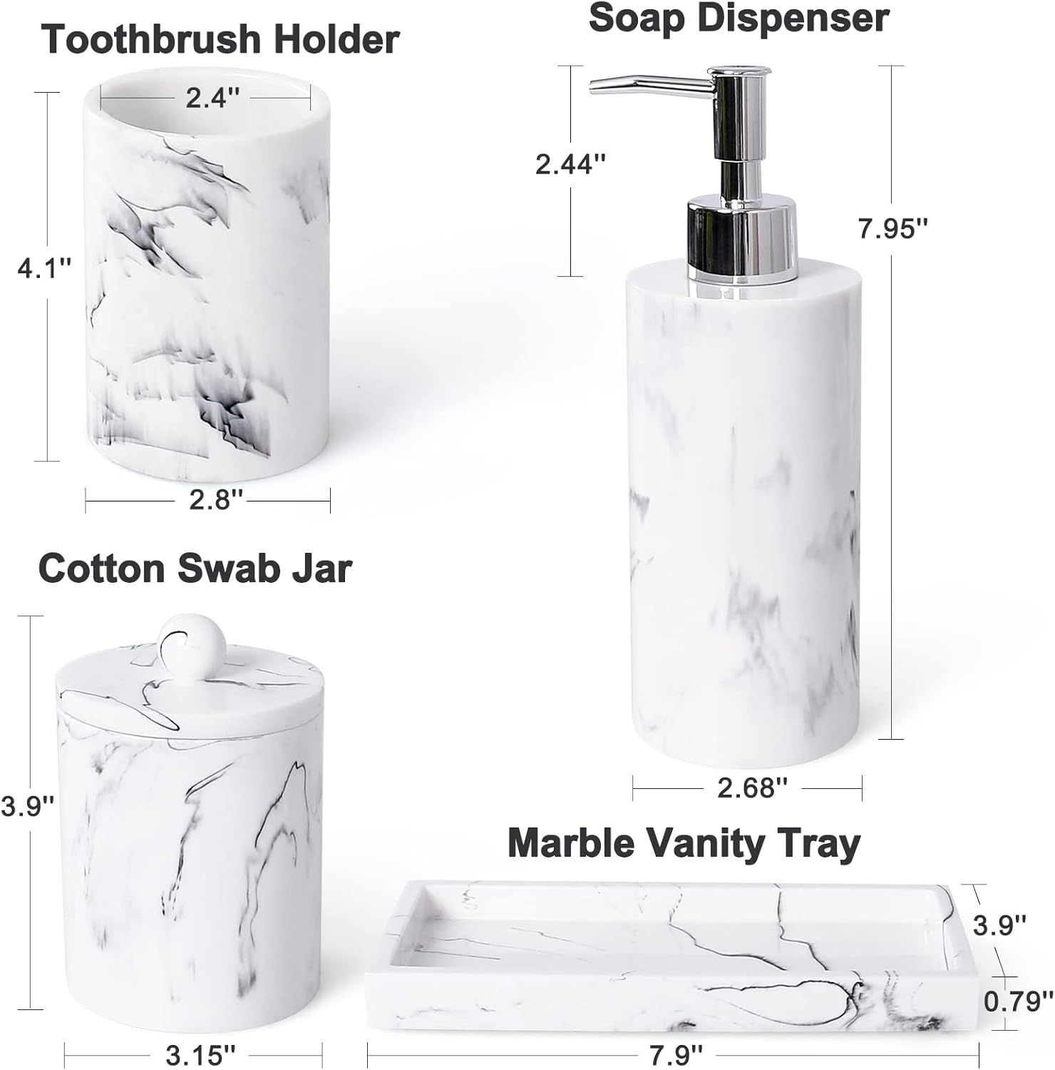 Haturi 4-Piece Marble-Mimicked Bathroom Accessory Set