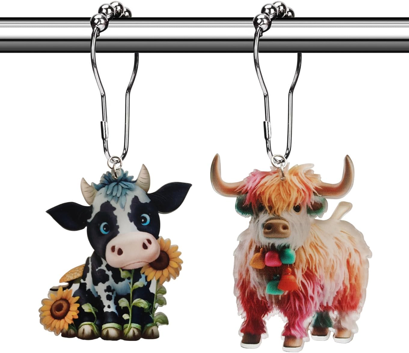 Cute Cow Metal Shower Curtain Hooks Set