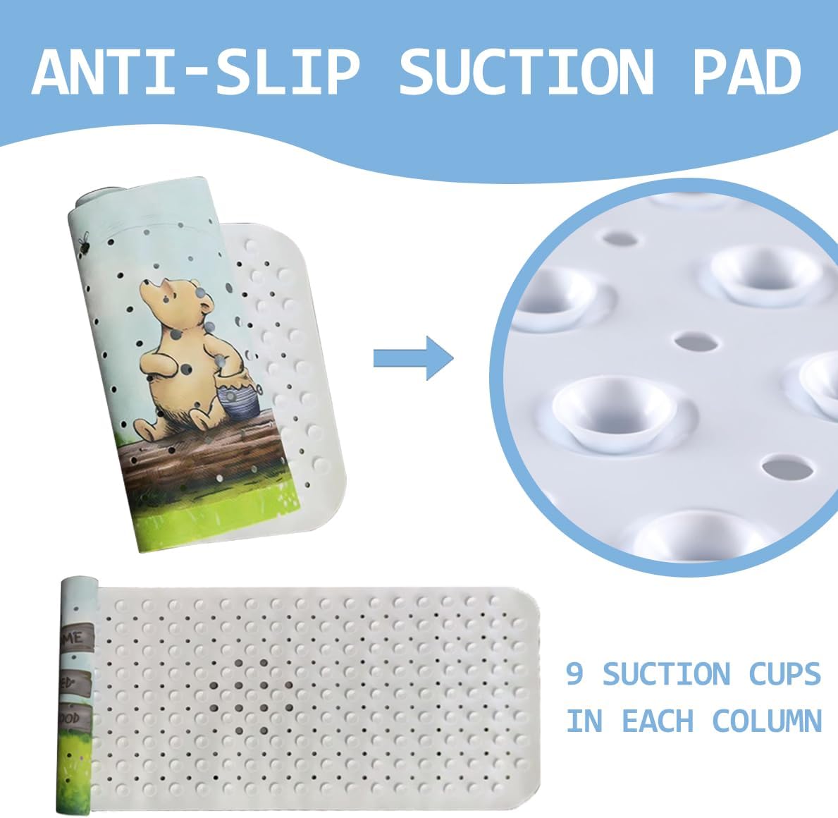 Baby Bath Mat Winnie Cartoon Kids Bathtub Mat Non Slip 40x16 Inch