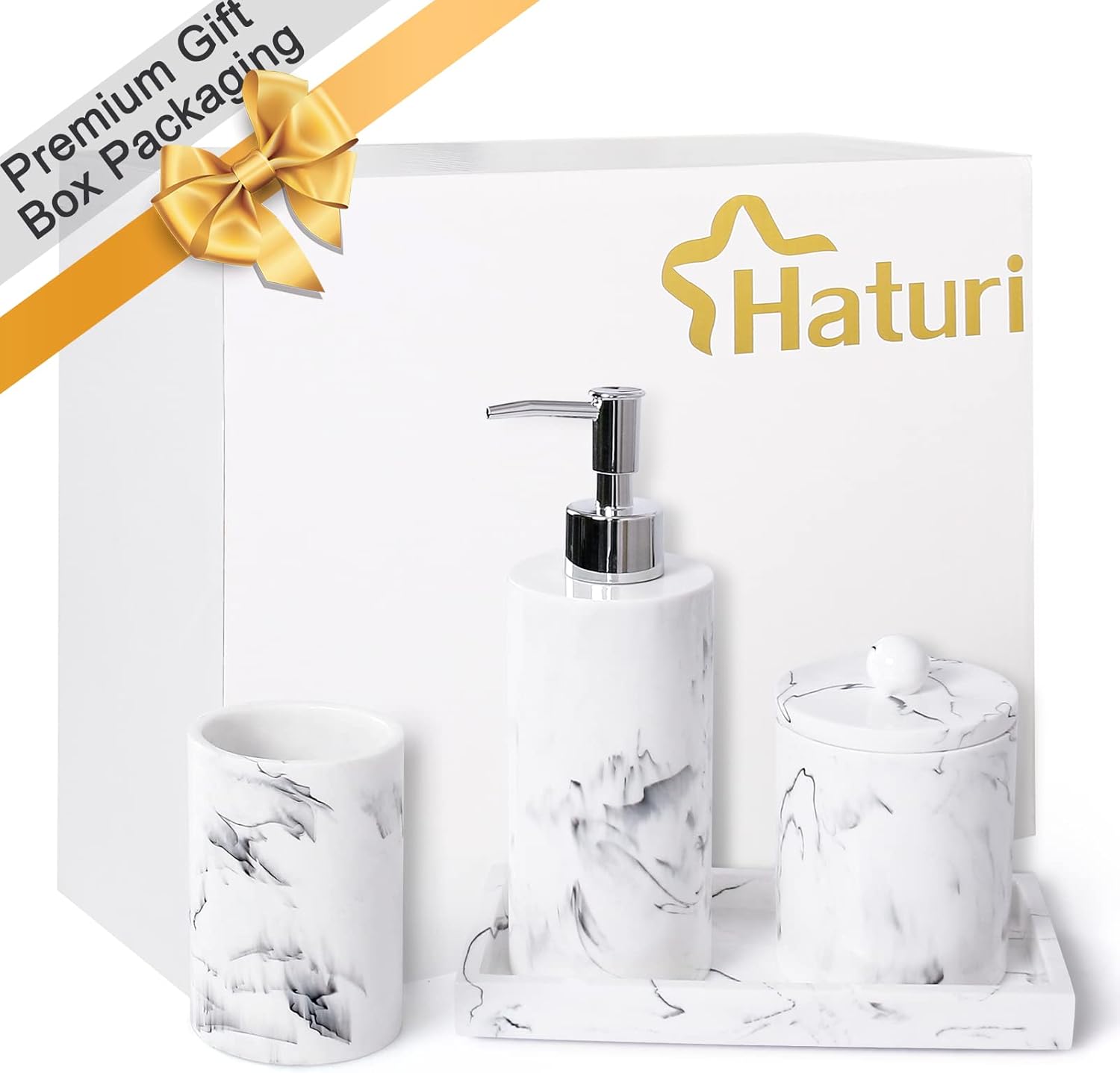 Haturi 4-Piece Marble-Mimicked Bathroom Accessory Set