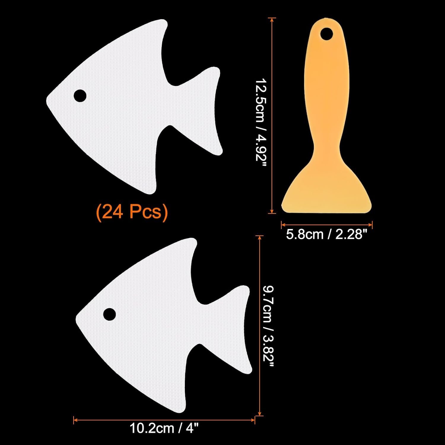 HARFINGTON 24pc Fish Anti-Slip Bathtub Stickers Set with Scraper White