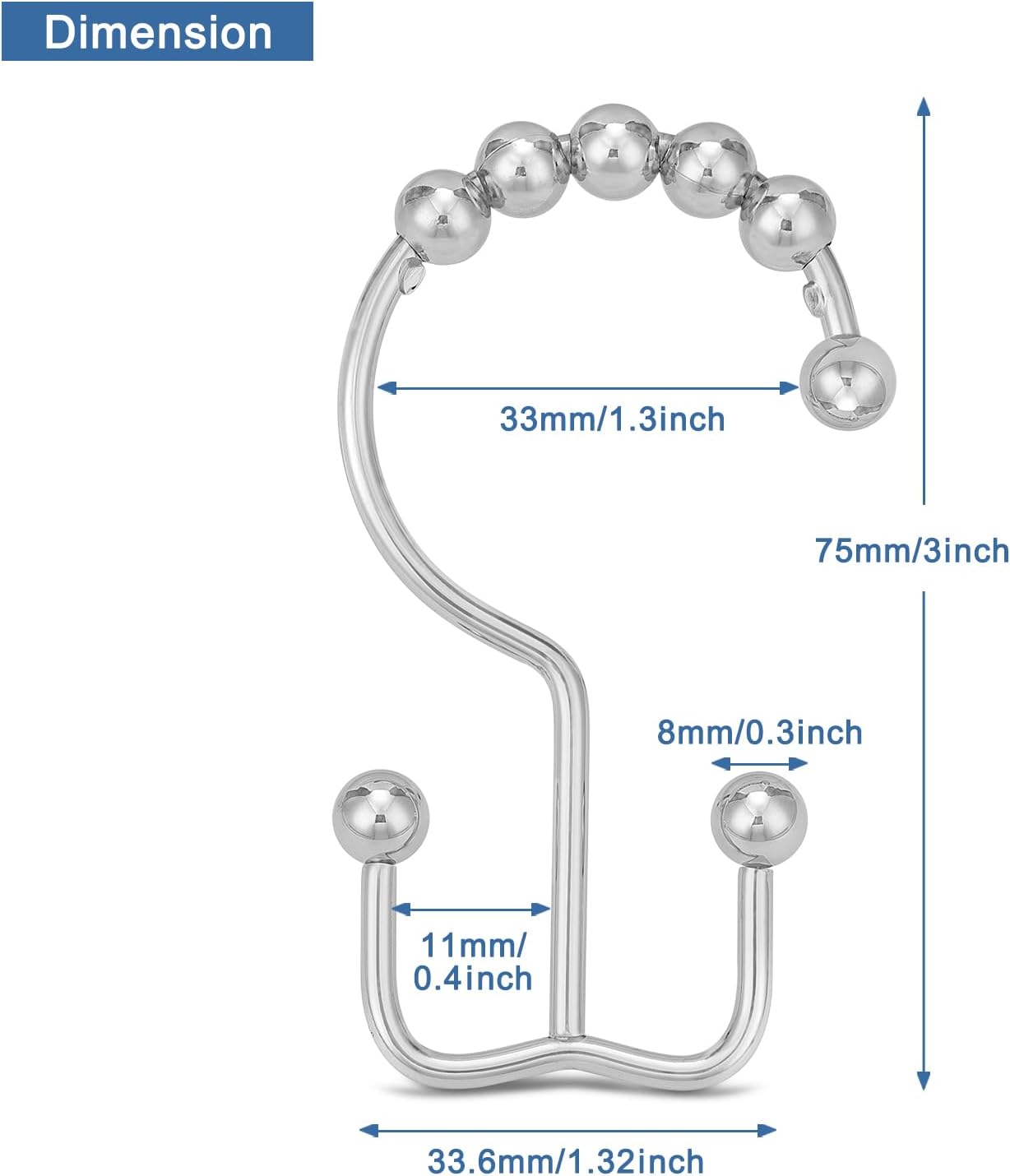 Durable 304 Stainless Steel Double-Sided Shower Curtain Hooks with Glide Action
