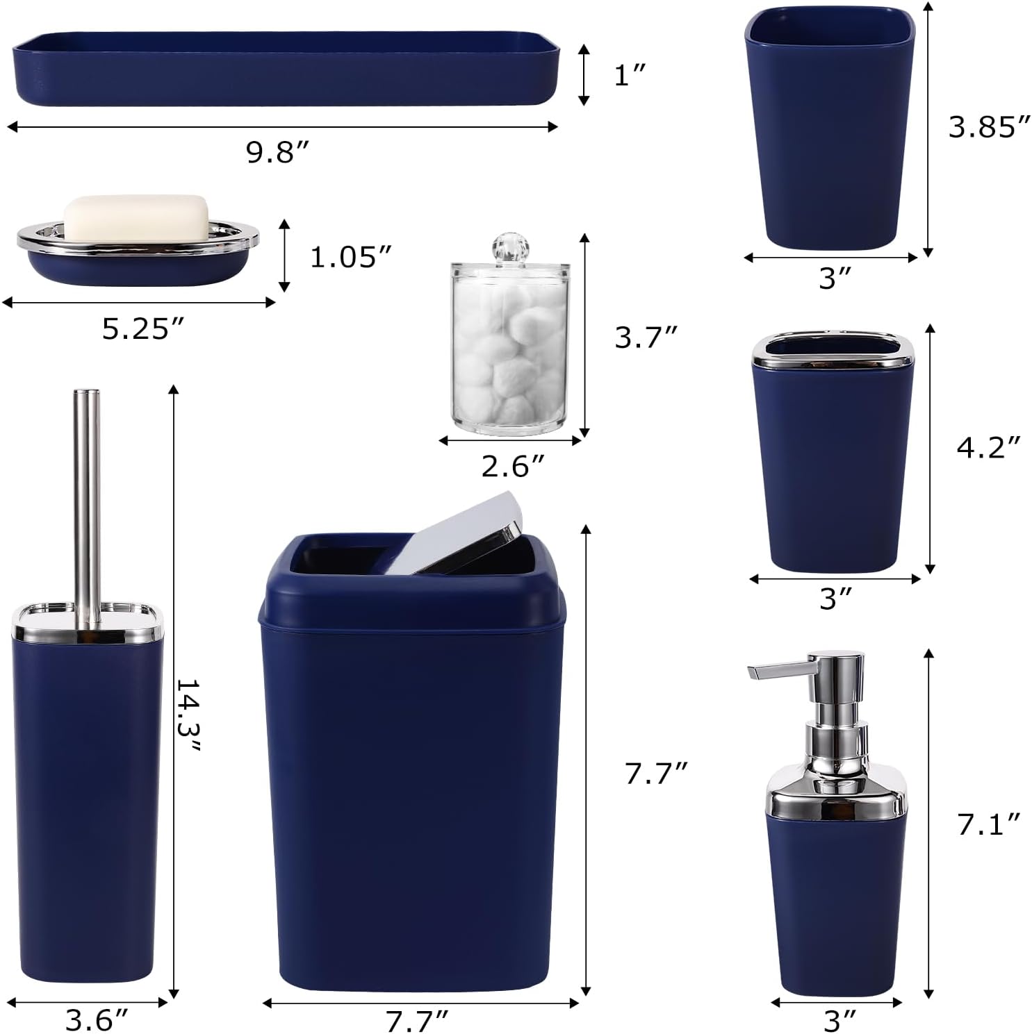 XLHOMO Complete Navy Blue Bathroom Accessories Set