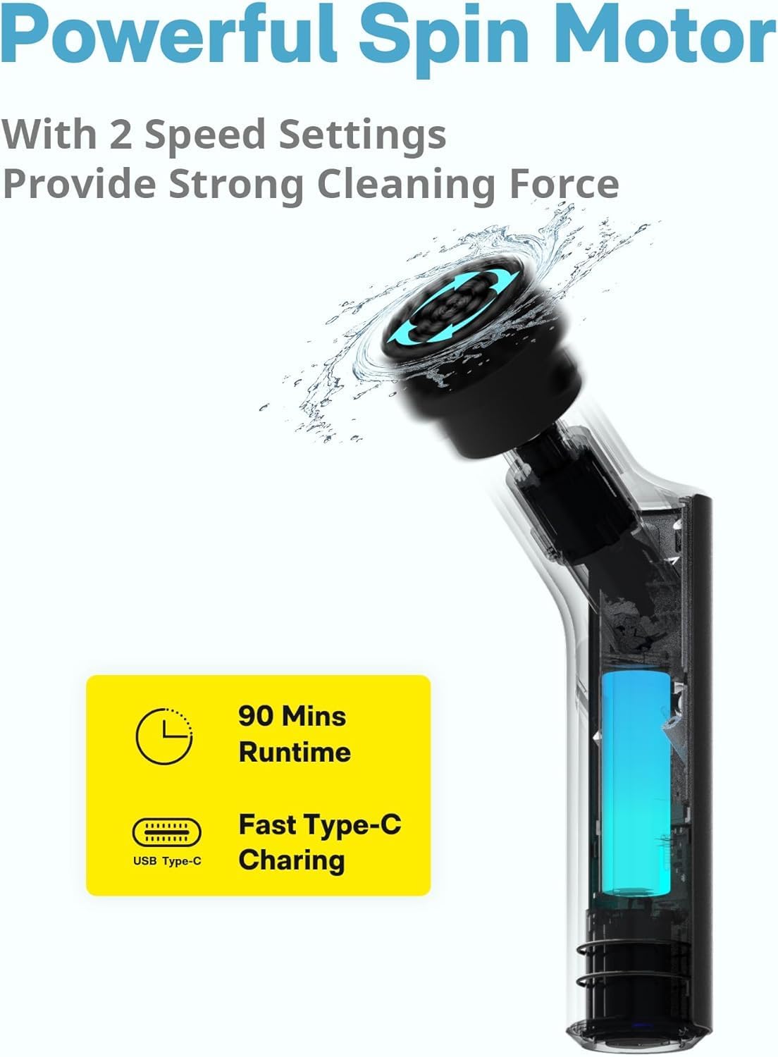 HOTO Electric Spin Scrubber with Long Handle and 6 Brush Heads