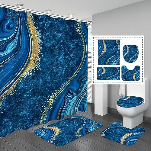 Gibelle 4 Pcs Luxury Marble Shower Curtain Set