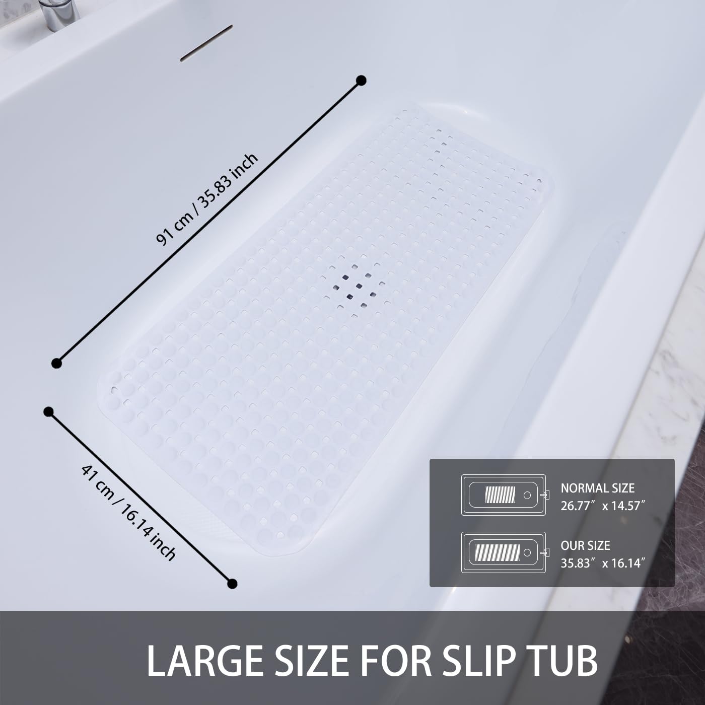 Extra Large Non-Slip Bathtub Mat with Suction Cups for ElderlyKids