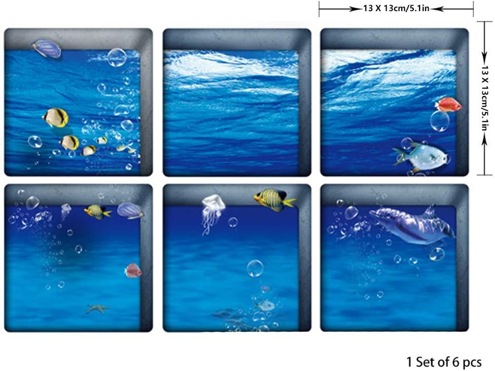 ChezMax Goldfish Non-Slip Bathtub Stickers 6 Pc 3D Sea Design