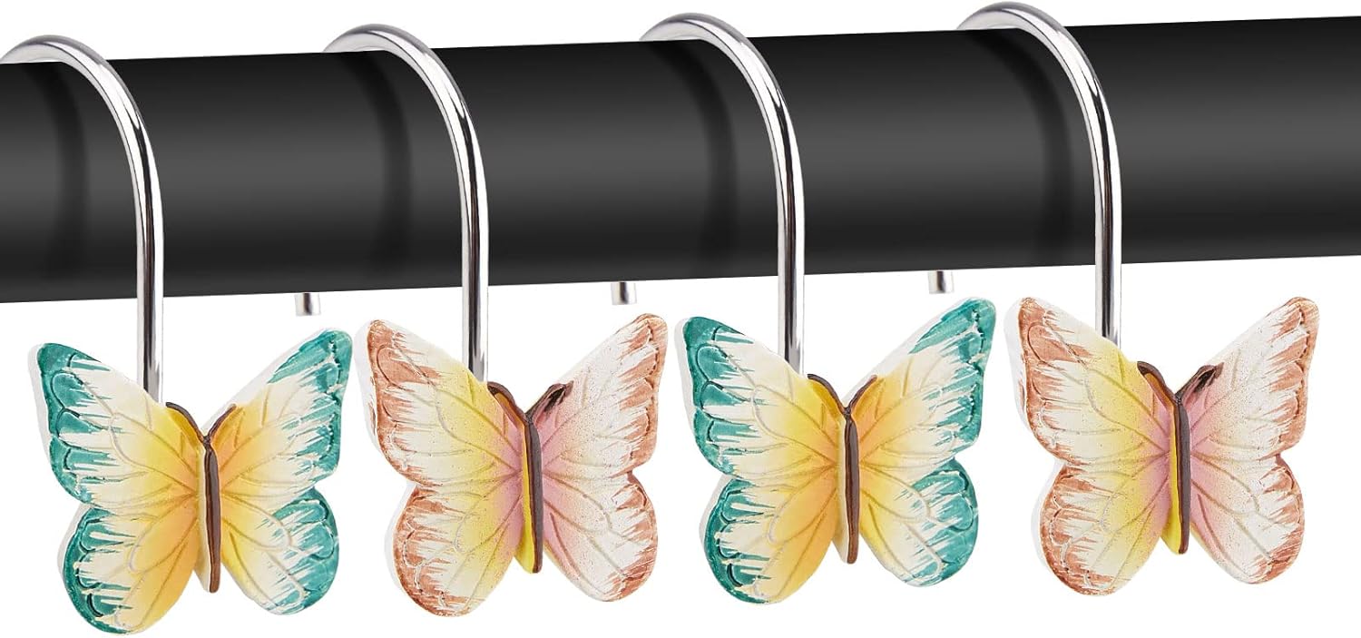 AGPTEK 12PCS Butterfly Decorative Resin Hooks for Shower Curtain