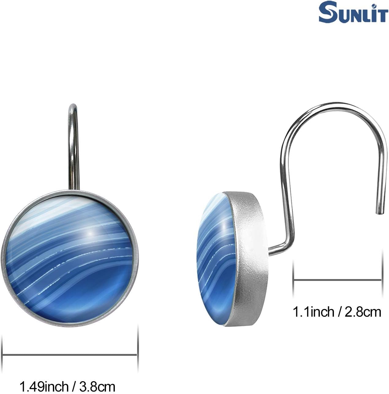 Sunlit Gradient Blue Decorative Shower Curtain Hooks 12 Pack
