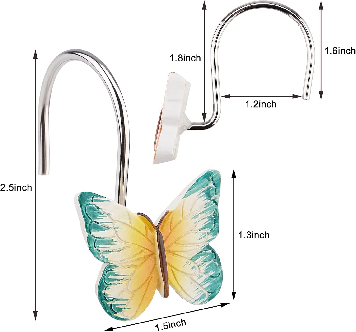 AGPTEK 12PCS Butterfly Decorative Resin Hooks for Shower Curtain