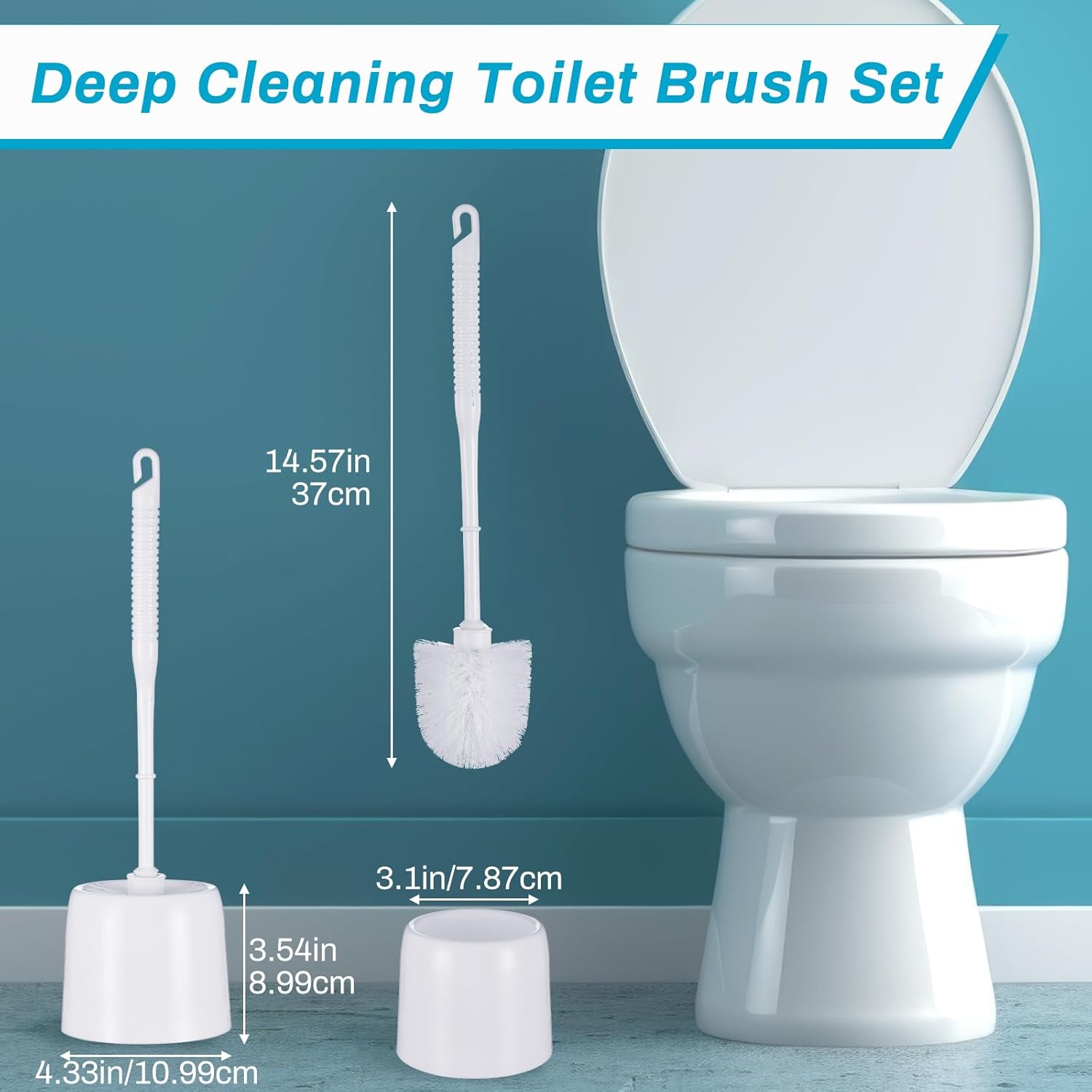 6 Set Classic Toilet Brush Set with Holder Compact Design 360 Deep Cleaning