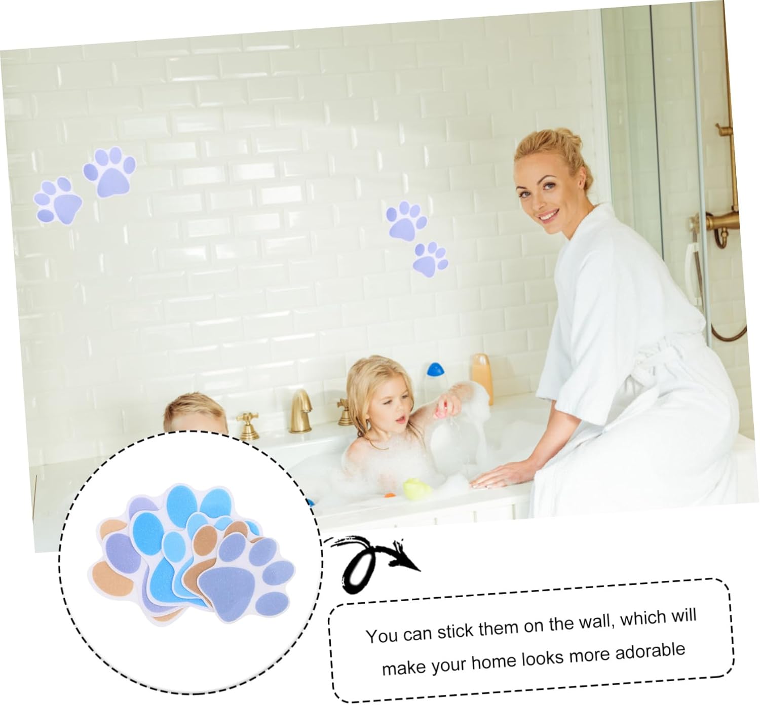 Ciieeo Adorable Cartoon Dog Footprint Bath Sticker Set