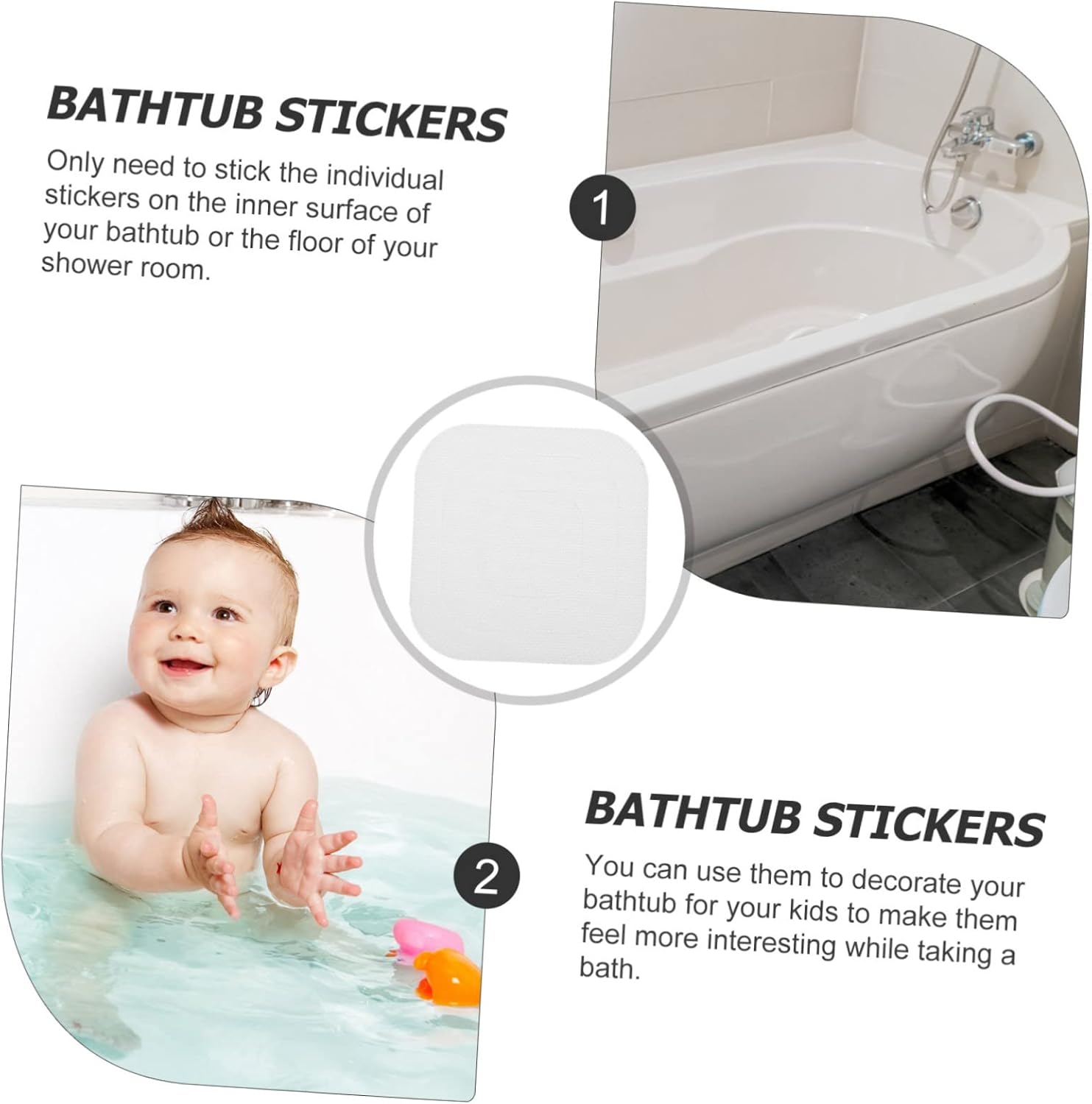 Wakauto 24-Piece Non-Slip Bathtub Stickers